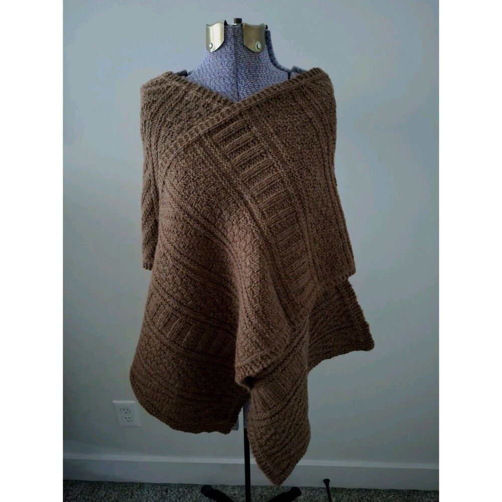 Handknit Scarf Unisex One Size Brown Wool Textured EUC 70 X 15" Gorgeous!